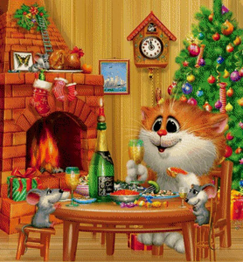 №638237 - кот, друзья, мыши, новый год, детям - предпросмотр