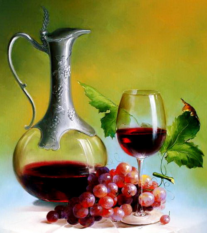 Вино и виноград - натюрморт, виноград, на кухню, вино, бокал - оригинал