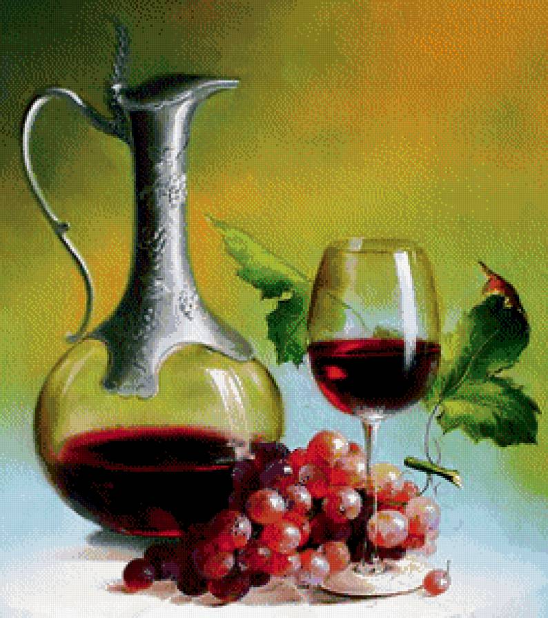 Вино и виноград - вино, натюрморт, на кухню, бокал, виноград - предпросмотр