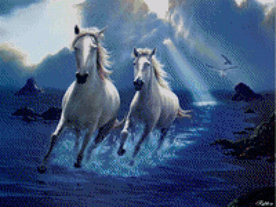 лошади в голубом - лошади - предпросмотр