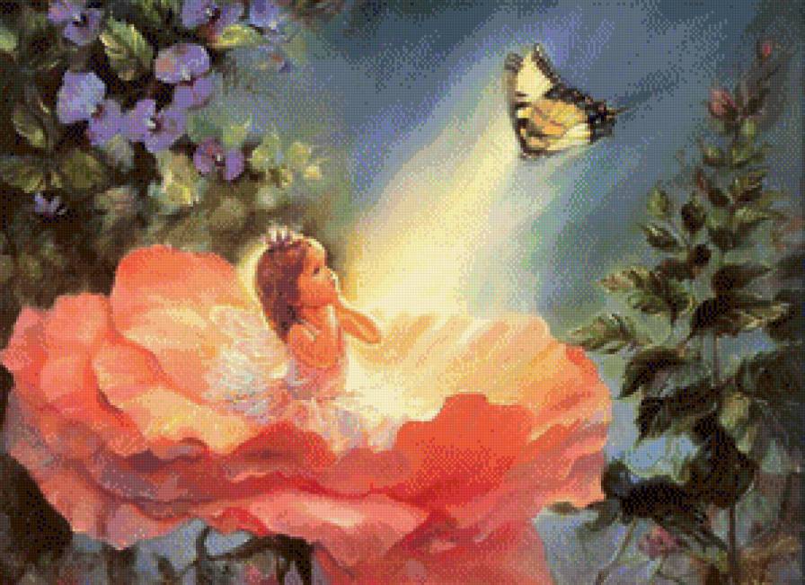 дюймовочка - дюймовочка, цветок, бабочка, детское, сказка - предпросмотр