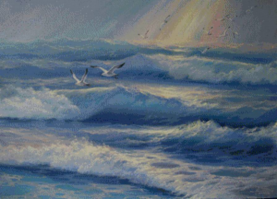 море и чайки - море, прибой, чайки, живопись, волны - предпросмотр