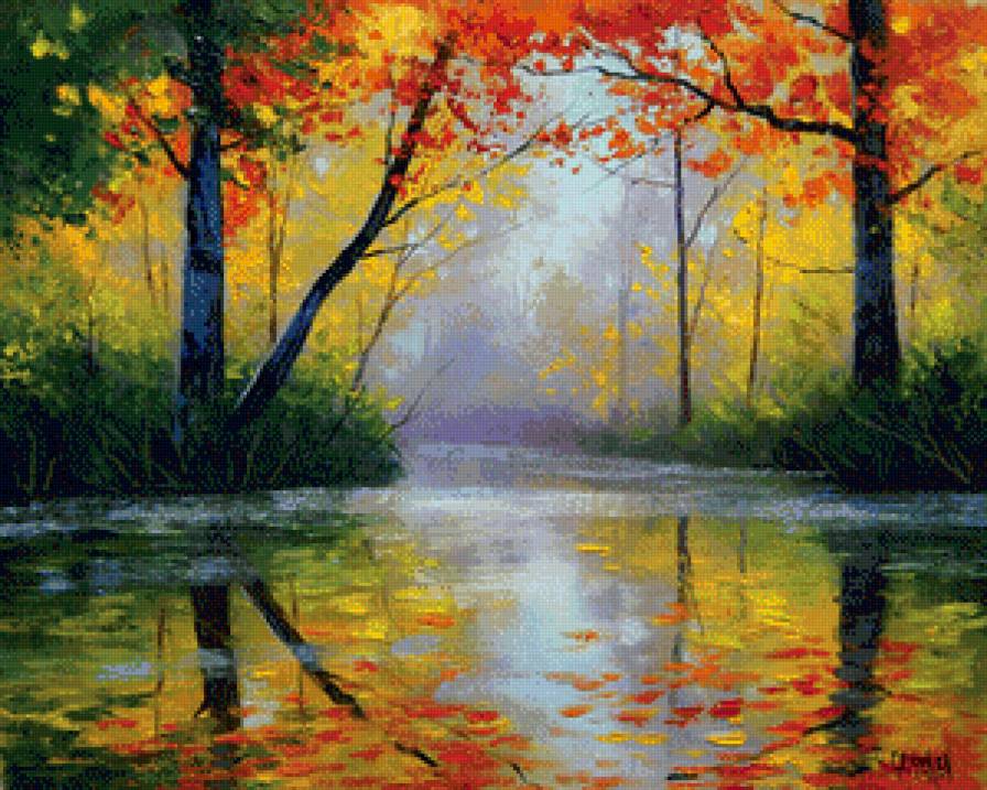 осенний пейзаж - золото, дерево, пейзаж, осень, живопись, природа - предпросмотр