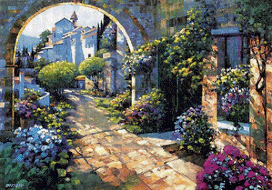 морской городок - живопись, пейзаж, лето, город - предпросмотр