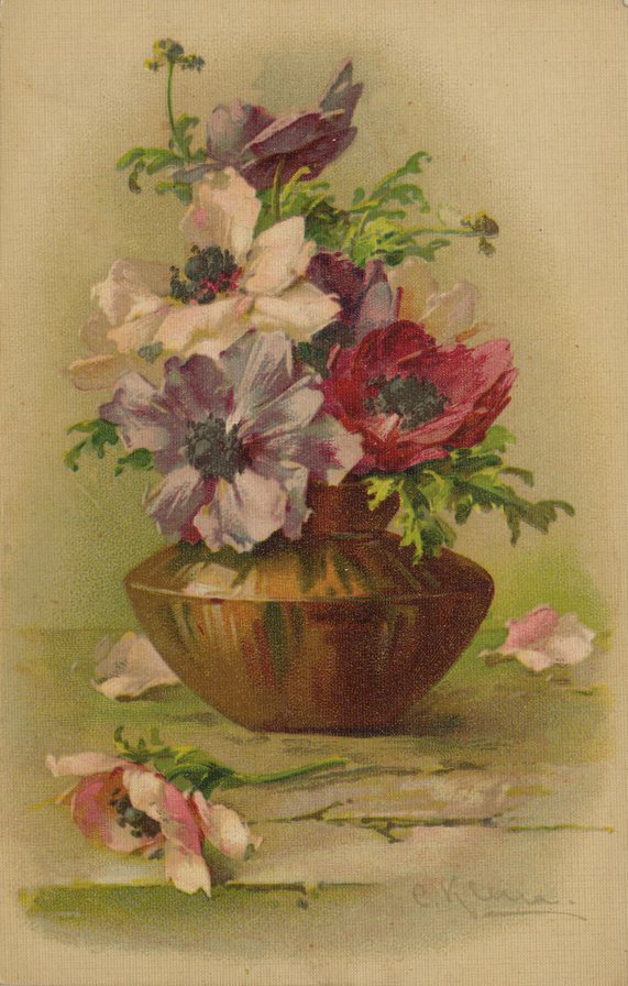 старая открытка - открытка, ретро, цветы, натюрморт, букет - оригинал