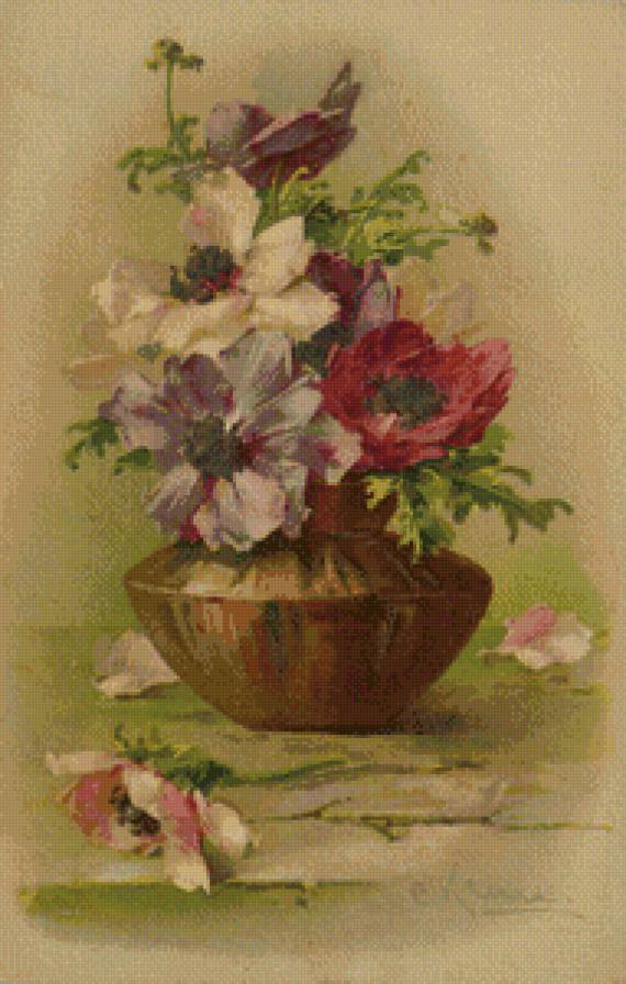 старая открытка - ретро, букет, цветы, натюрморт, открытка - предпросмотр