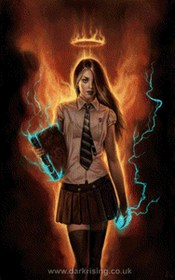 №639652 - девушка, волшебница, молния, книга, нимб, волосы - предпросмотр