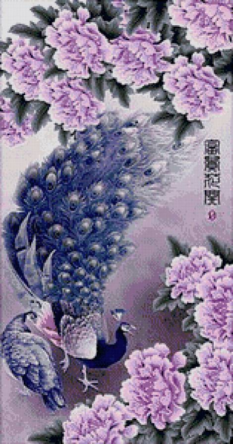 павлины - цветы, павлины, пионы - предпросмотр