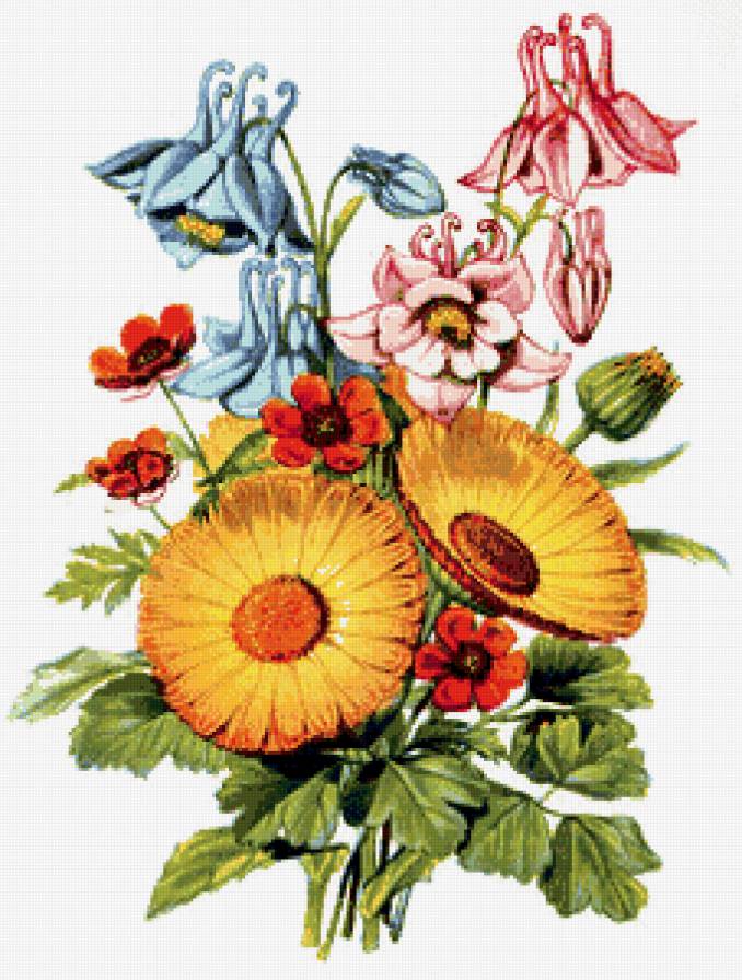 букет летних цветов - панно, цветы, лето, букет, рисунок - предпросмотр
