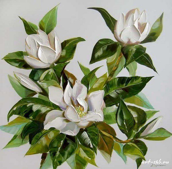 белые цветы - цветы, панно, ветка, подушка - оригинал