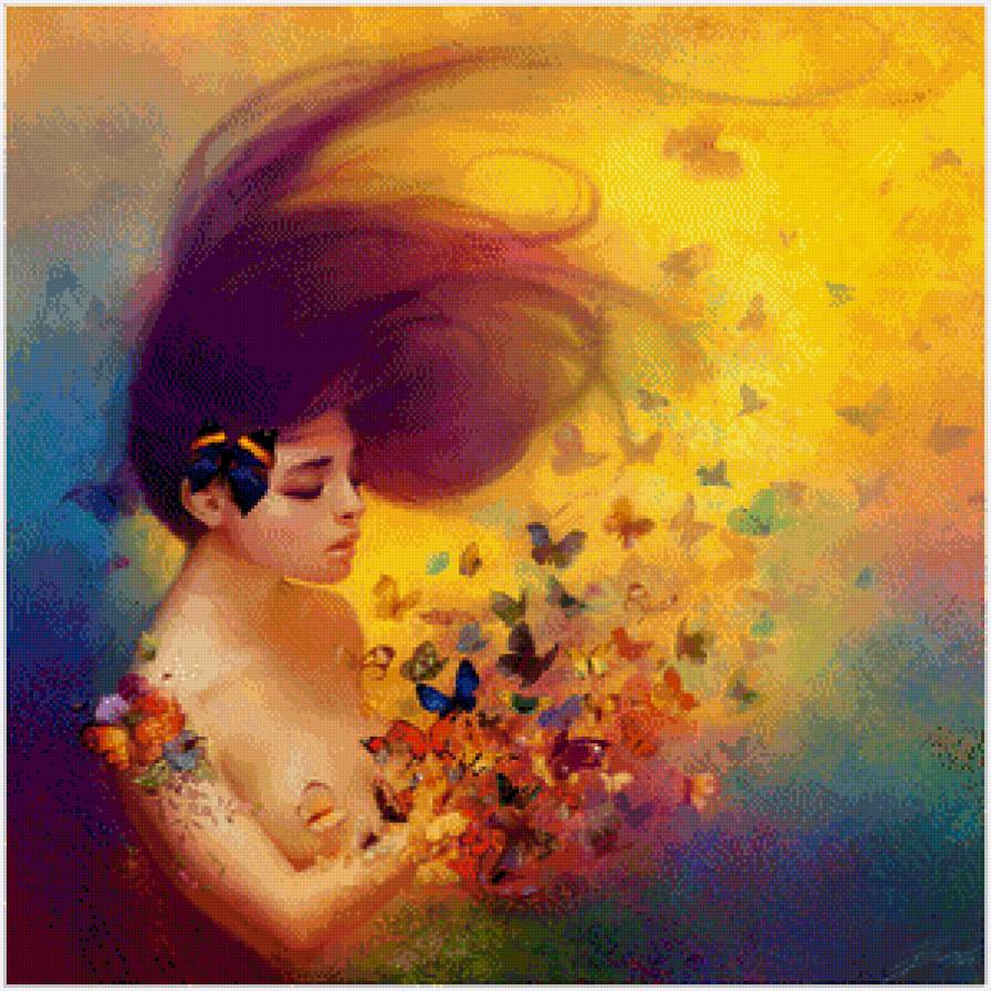 девушка и бабочки - фентэзи, бабочки, девушка, сон - предпросмотр