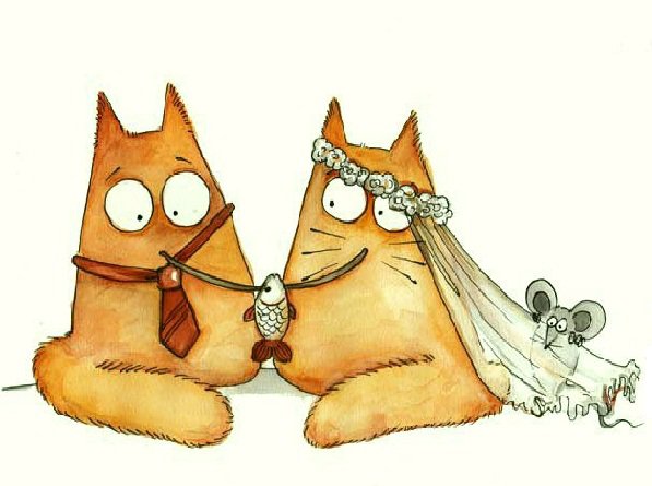 Влюбленные коты 2 (тритих) - свадьба, любовь, коты - оригинал