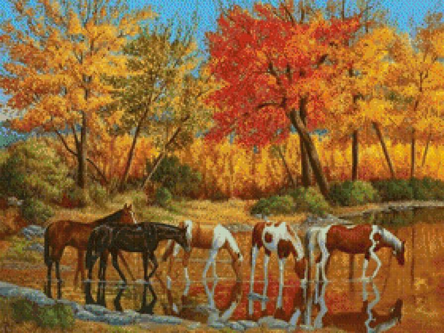 Jesien - konie, jesien, pejzaz - предпросмотр