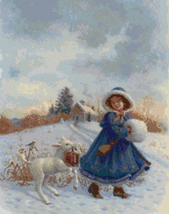 Мери и барашек - зима, девочка, барашек, сказка, овечка - предпросмотр