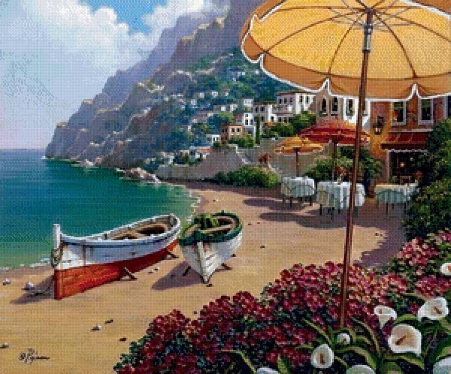 №641129 - лодки, пейзаж, море, живопись - предпросмотр