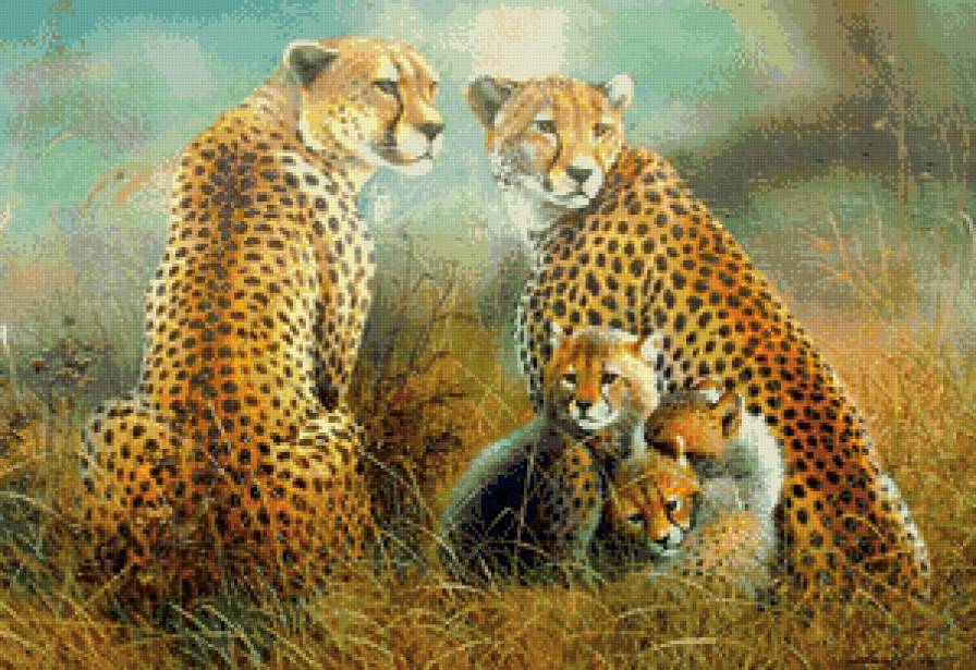 Милые кошечки - природа, с мамой, ягуары, семья, животные - предпросмотр