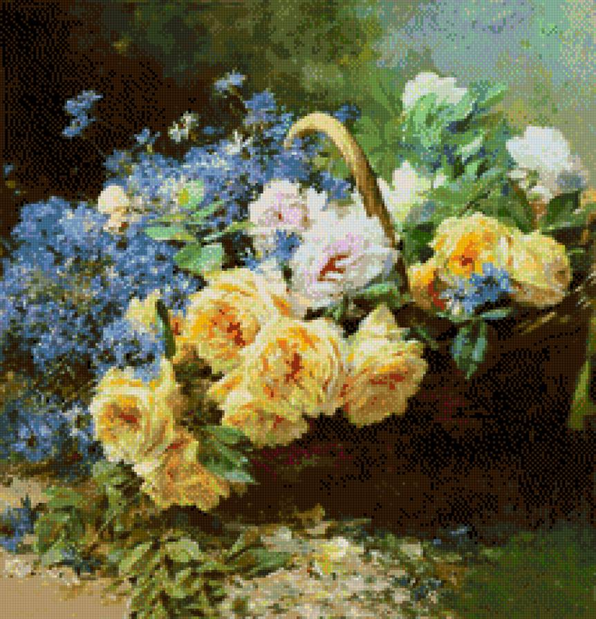 Розы в корзине - розы, цветы, букет, корзина, плетенная корзина - предпросмотр