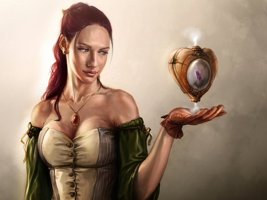 №641788 - портрет, сердце, девушка, фэнтези, картина, цветы - оригинал