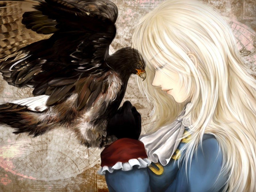 №641859 - девушка, портрет, фэнтези, орел, птицы - оригинал
