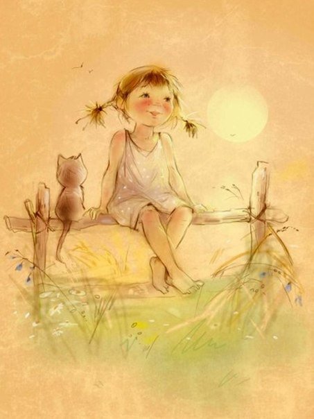 в деревне летом - солнце, девочка, деревня, косички - оригинал