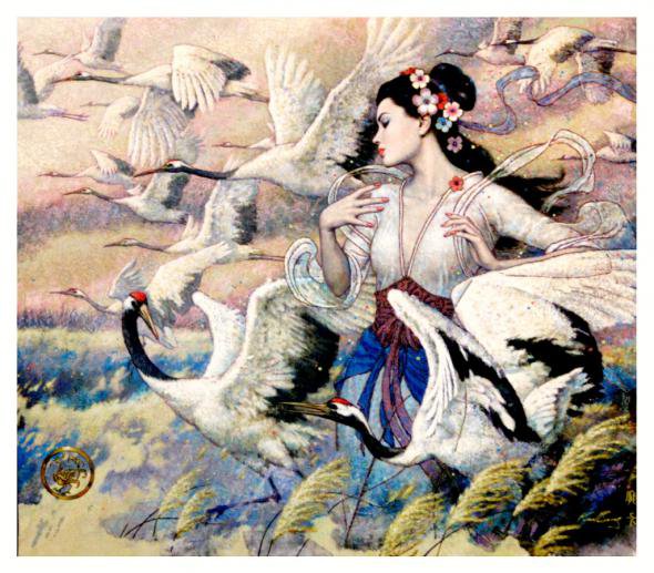 девушка и журавли - девушки - оригинал