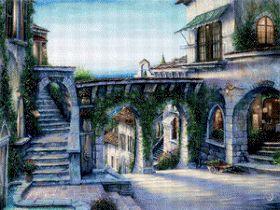 вечерний южный город - пейзаж - предпросмотр