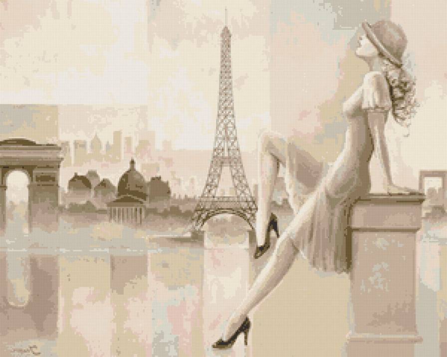 девушка в париже - девушка, париж, эйфелева башня - предпросмотр