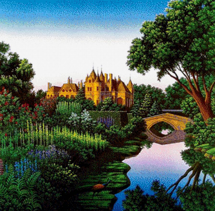 Сказочный дворец - дворец, замок, мост, река, пейзаж - предпросмотр