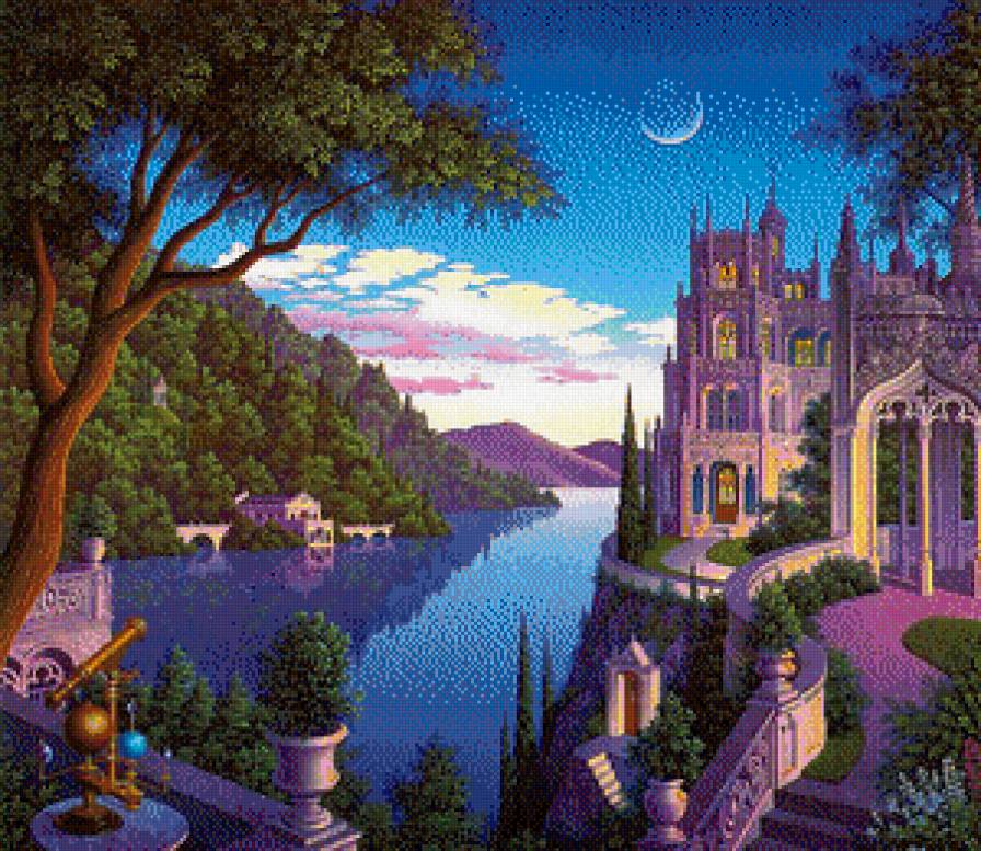 Сказочный дворец - сказка, замок, пейзаж, дворец, ночь - предпросмотр