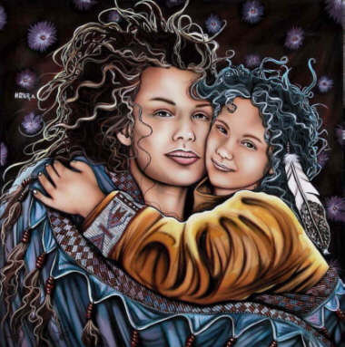 Индейская девушка с ребенком - девушка, ребенок, материнство - оригинал