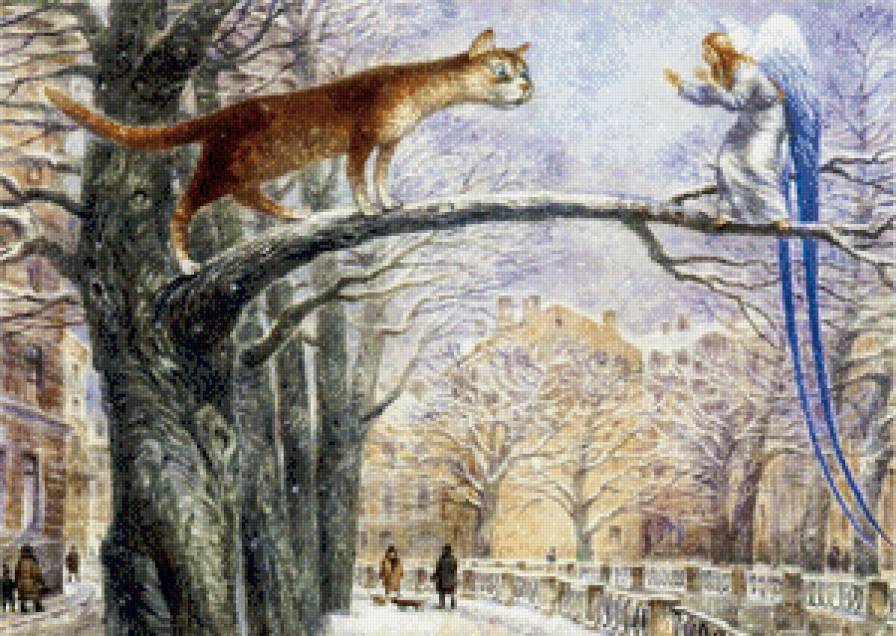 неожиданная встреча - кот ангел город зима - предпросмотр