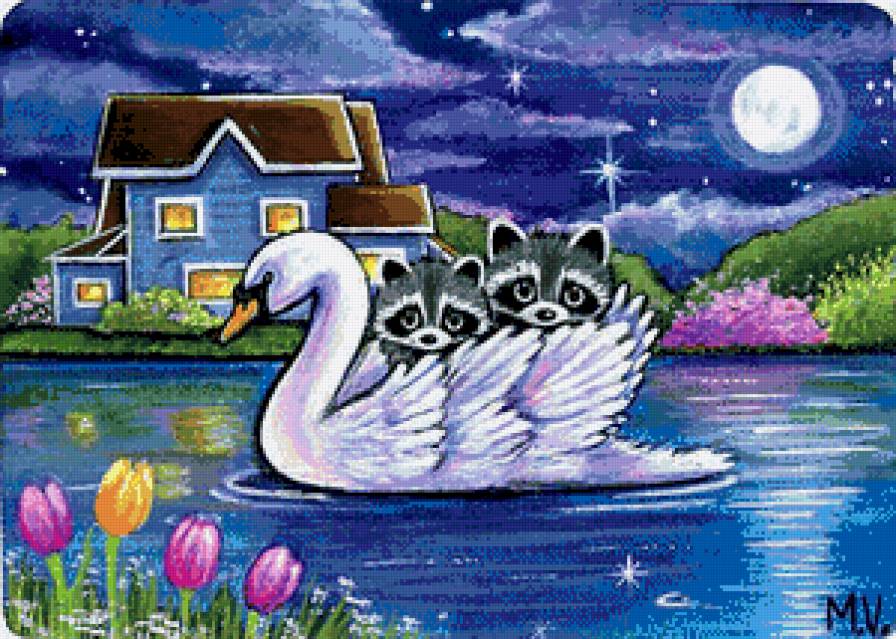 лебеди и енотики - картина - предпросмотр