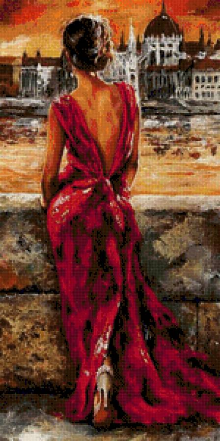 итальянка в красном - картина живопись - предпросмотр