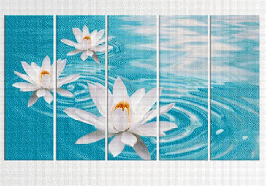 Полиптих"Водяная лилия" - река, цветы - предпросмотр