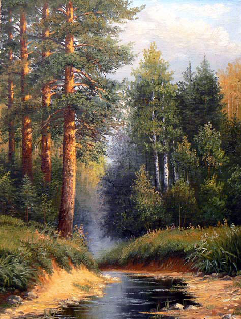 Лесной ручей 2 - сосны, вода, лес, лето, пейзаж - оригинал