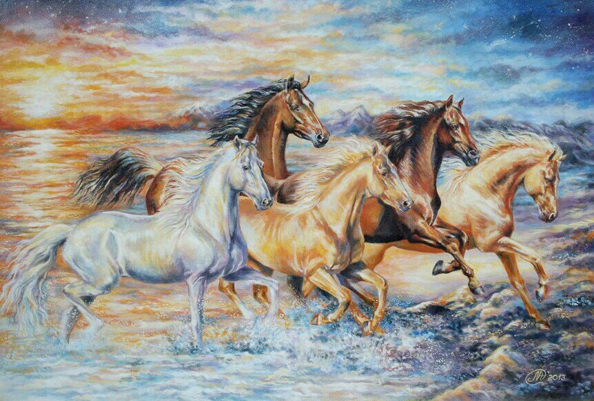 закат - картина лошади - оригинал