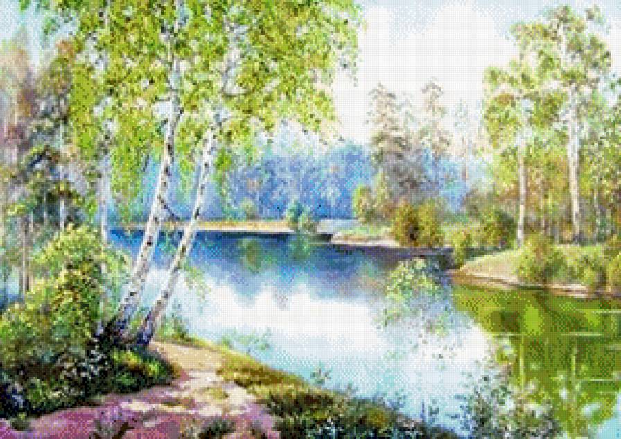 березы над прудом - пейзаж - предпросмотр