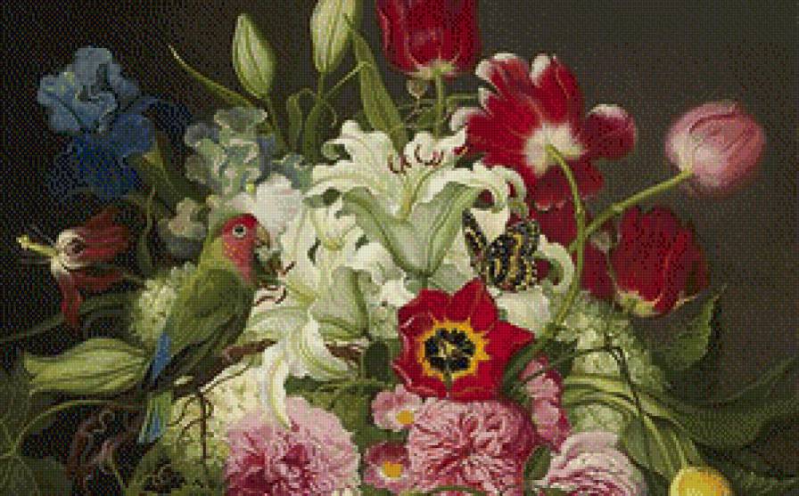 №645706 - попугай, цветы - предпросмотр