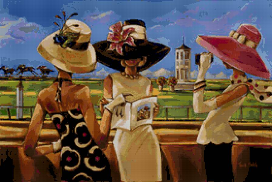 На ипподроме. Биддл Триш - люди, живопись, лошади, леди, дамы - предпросмотр