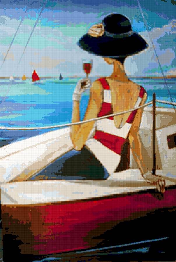 На яхте. Биддл Триш - море, дама, девушка, живопись, люди - предпросмотр