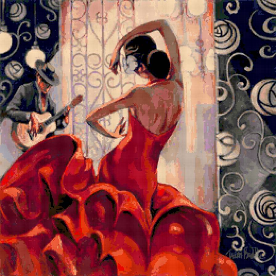 Танцовщица Фламенко. Биддл Триш - люди, живопись, дама, девушка, танцы - предпросмотр