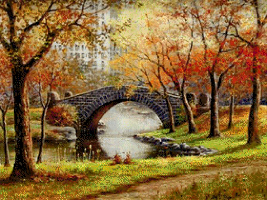 Золотая осень - парк, мостик, золотая, осень - предпросмотр