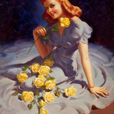 Схема вышивки «девушка с жёлтыми розами»