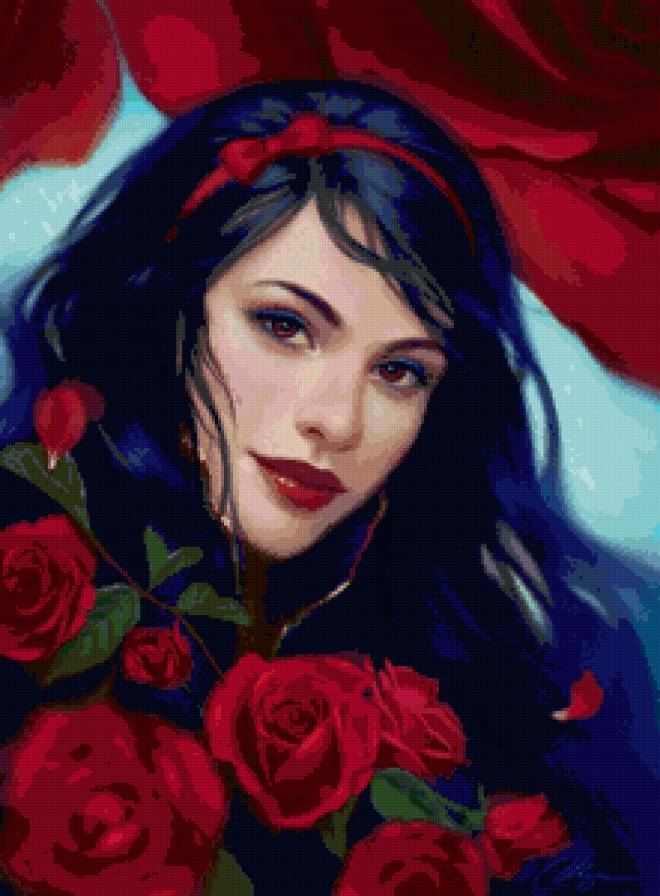 портрет в красных розах - розы, девушка - предпросмотр