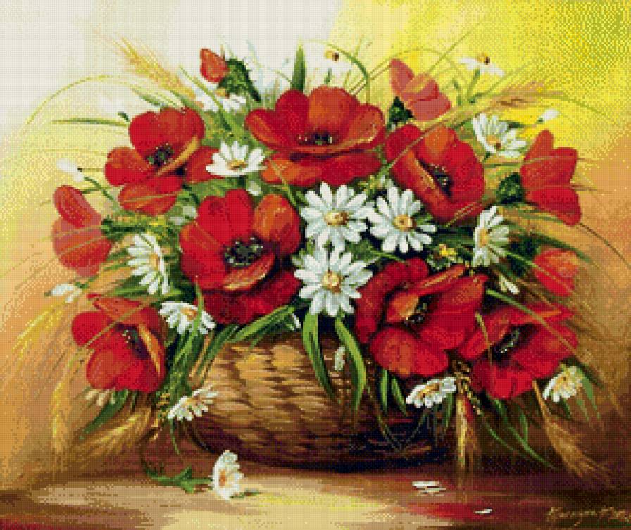 букет полевых цветов - букет, маки, ромашки, цветы - предпросмотр