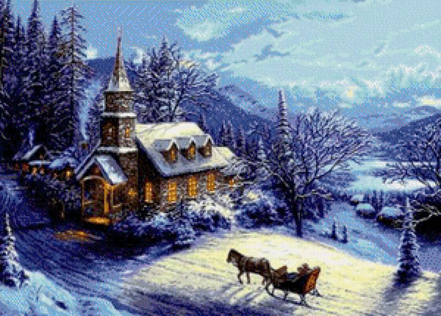 22 - дом, замок, зима, повозка, лошадь - предпросмотр