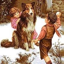 Оригинал схемы вышивки «Дети играют с собакой» (№647073)