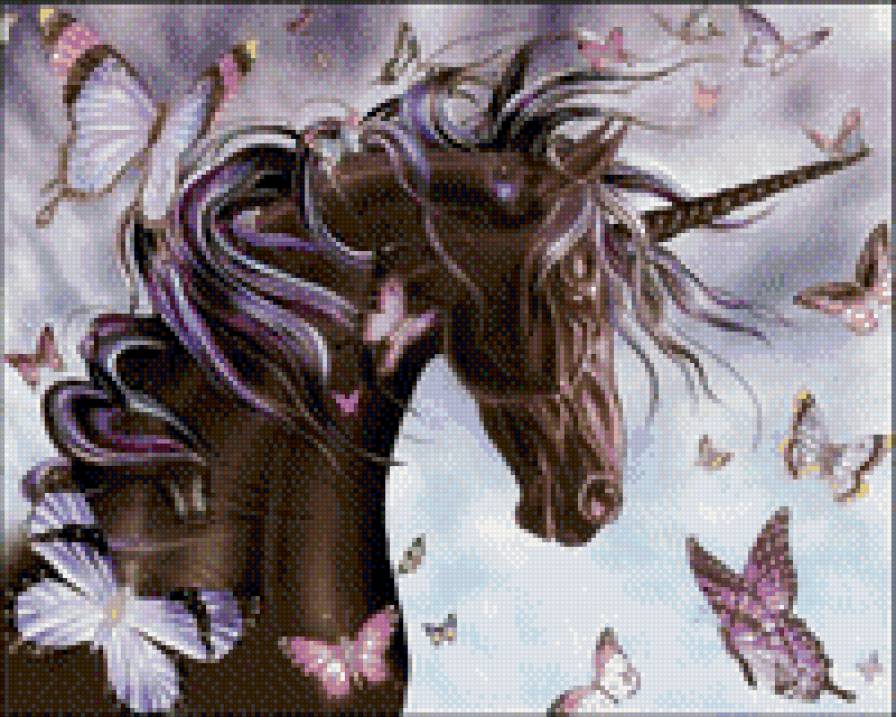 единорог - лошадь, бабочки - предпросмотр