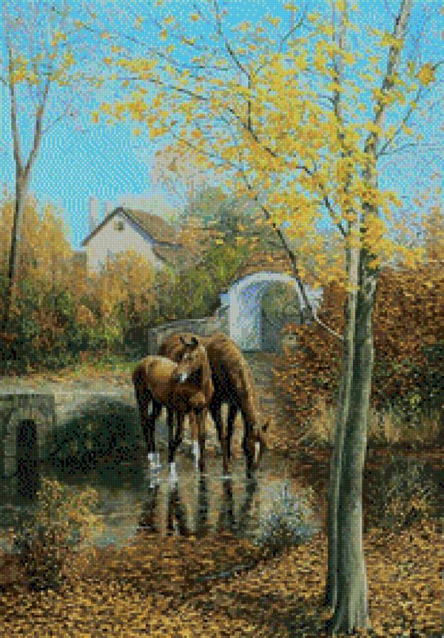 Jesien-konie - jesien, konie, pejzaz - предпросмотр