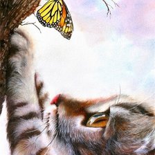 Оригинал схемы вышивки «котенок с бабочкой» (№647581)